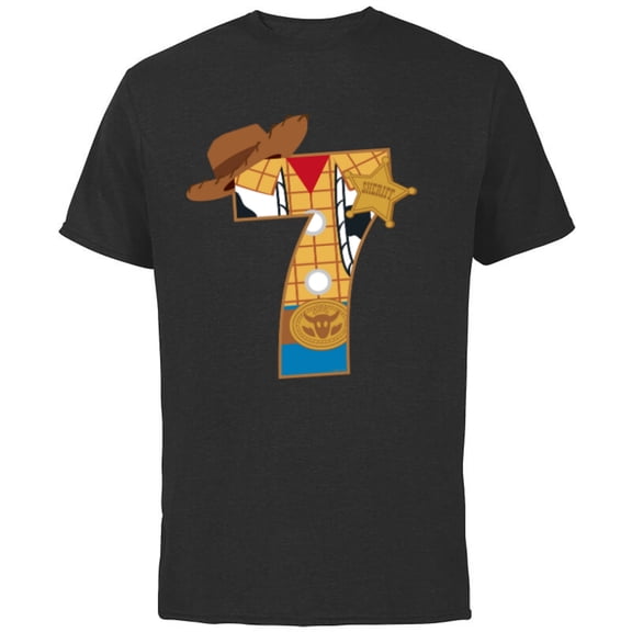 Disney and Pixar’s Toy Story Seventh Birthday 7 Years Old - Short Sleeve Cotton T-Shirt for Adults - Customized-Black