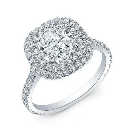 2.15 Ct. Cushion Cut Double Halo U-Setting Diamond Engagement Ring D,VS1