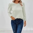 thumbnail image 2 of Lenpel Women's Crew Neck Sweatshirts Casual Puff Long Sleeve Textured Pullover Tops Fashion Fall Winter Clothes, 2 of 6