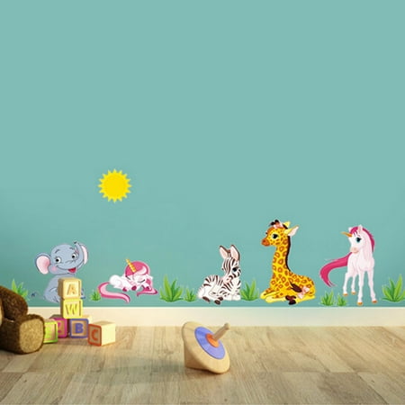 Removable Wall Stickers Cartoon Animals Wall Sticker Elephant Giraffes For Kids Room