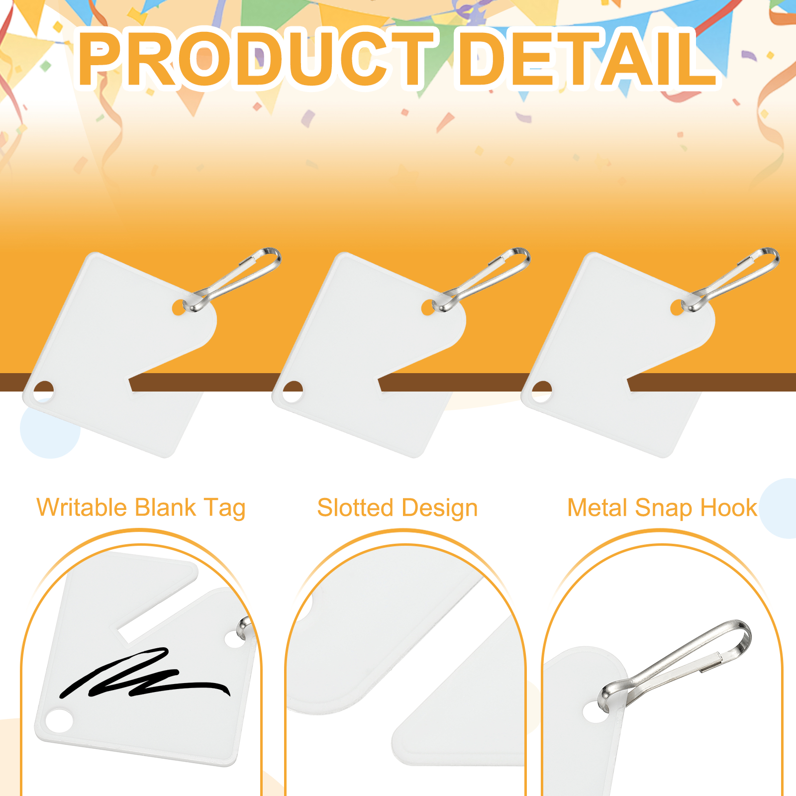Uxcell 100 Pcs Key Tags, 1.5" Plastic Hanging Tag Slotted Key Tags Square Blank Writeable Durable with Metal Snap Hooks for Cabinet Boxes Lockers Identifiers Home Garage, White