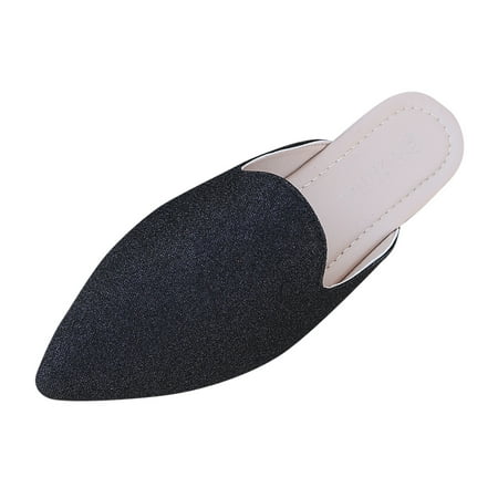 

BSDHBS Women s Casual Shoes Leisure Women s Four Seasons Solid Color Non Slip Flat Pointed Toe Breathable Slip On Lazy Shoes Sandals Black Size 39