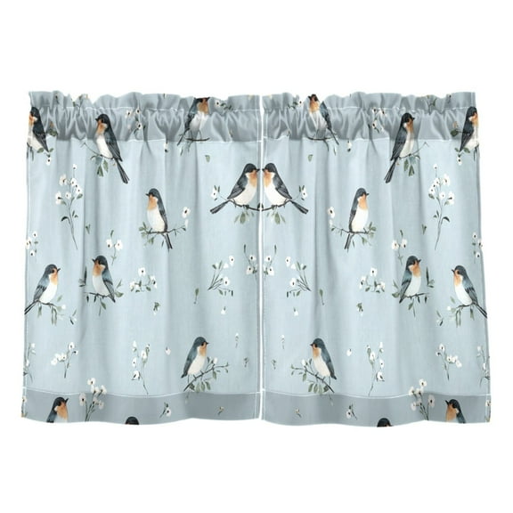 Elegant Birds Kitchen Curtains Tier Set 27x24 Inch 2 Panels Semi Sheer Light Filtering Privacy UV Protection