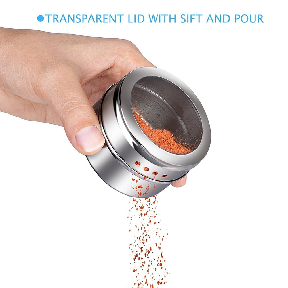 Kepooman 10 Pack Stainless Steel Storage Spice Containers with Sift & Pour Clear Top Lid for Camping Grill, Silver