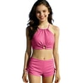 thumbnail image 1 of Little Girls Swimsuit for Girls Summer Solid Color Split Beach 2 Pc Pcwith Short Sleeves, 1 of 9