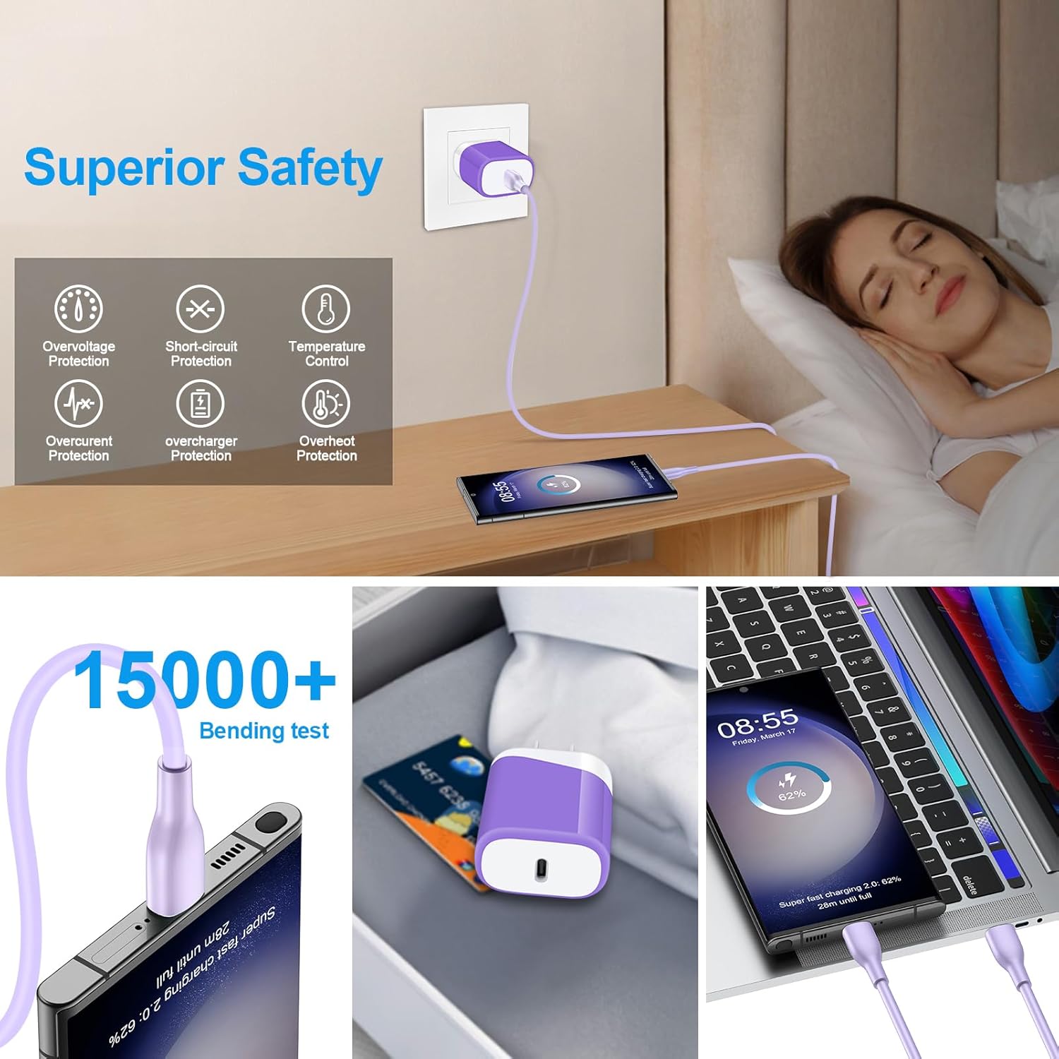NeoMart Type C Phone Fast Charger for Samsung Galaxy Z Flip7 FE 7 6 5 4 3 Z Fold7 6 5 4 A16 5G A15 A35 A25 A55 A56 S25 Ultra S24 S23 S22 S21,9a,9 Pro XL Fold,9,8,Wall Charger Cube USB C Cable 6FT