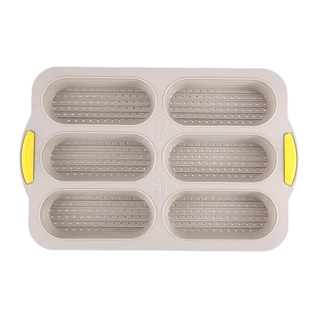 Molde para pan de silicona con 6 cavidades, antiadherente y plegable, color gris, 1 unidad, para hornear