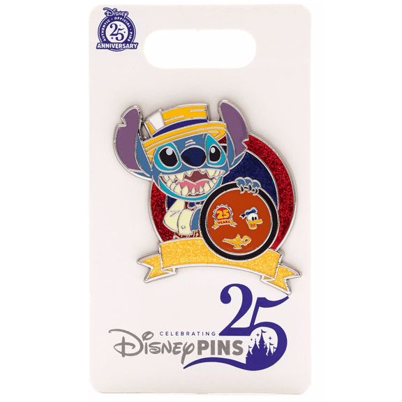 Disney Parks Stitch Pin, Pin Trading 25th Anniversary New With Card