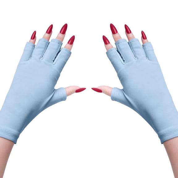 OQRKI Uv Gloves for Gel Nail Lamp,Professional Upf50 Uv Protection Gloves for Manicures,Art Skin Care Fingerless Glove for Women Men Protect Hands from Sun and Nail Dryer Harm(Baby Blue)