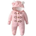 thumbnail image 4 of Infant Snowsuit Boys Ear Outfits Snowsuit Winter Warm Thermal Insulated Padded Baby Onesies Girl Pink 0 M-3 M, 4 of 4