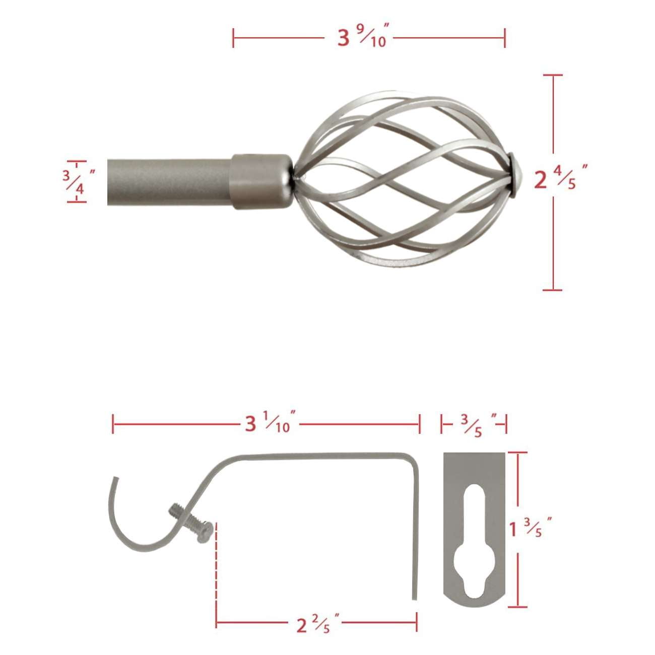 H.VERSAILTEX Adjustable Twist Cage Single Curtain Rod Set 3/4in Diameter 28-48in , Nickel