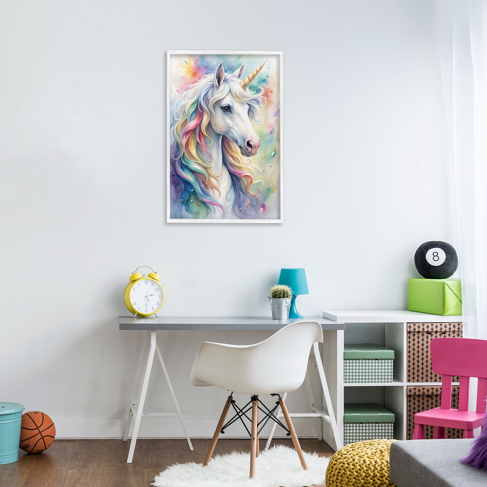 Stupell Industries Pastel Colorful Unicorn White Framed Giclee Art, design by Creative Studio