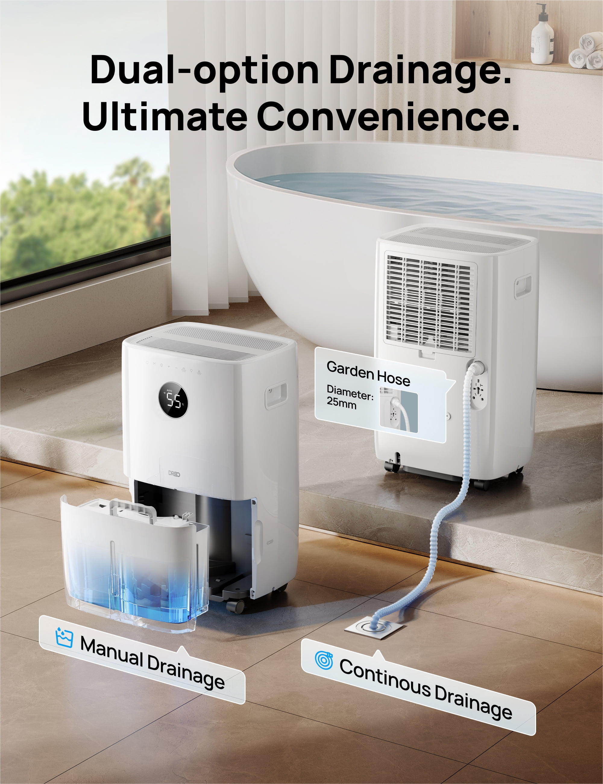 Dreo 110-Pint Smart Dehumidifier for Basement, 4500 Ft² for Large Room, 2 Gallon Water Tank, Auto/Comfort/Constant Mode Dehumidifiers for Home, Bedroom, Bathroom, with Drain Hose, White, 711S