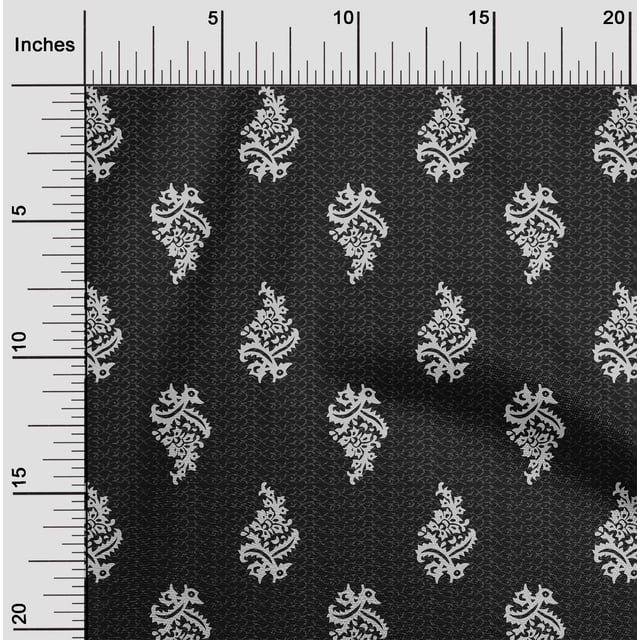 oneOone Cotton Flex Fabric Leaves & Floral Block Print Fabric BTY 40 Inch Wide