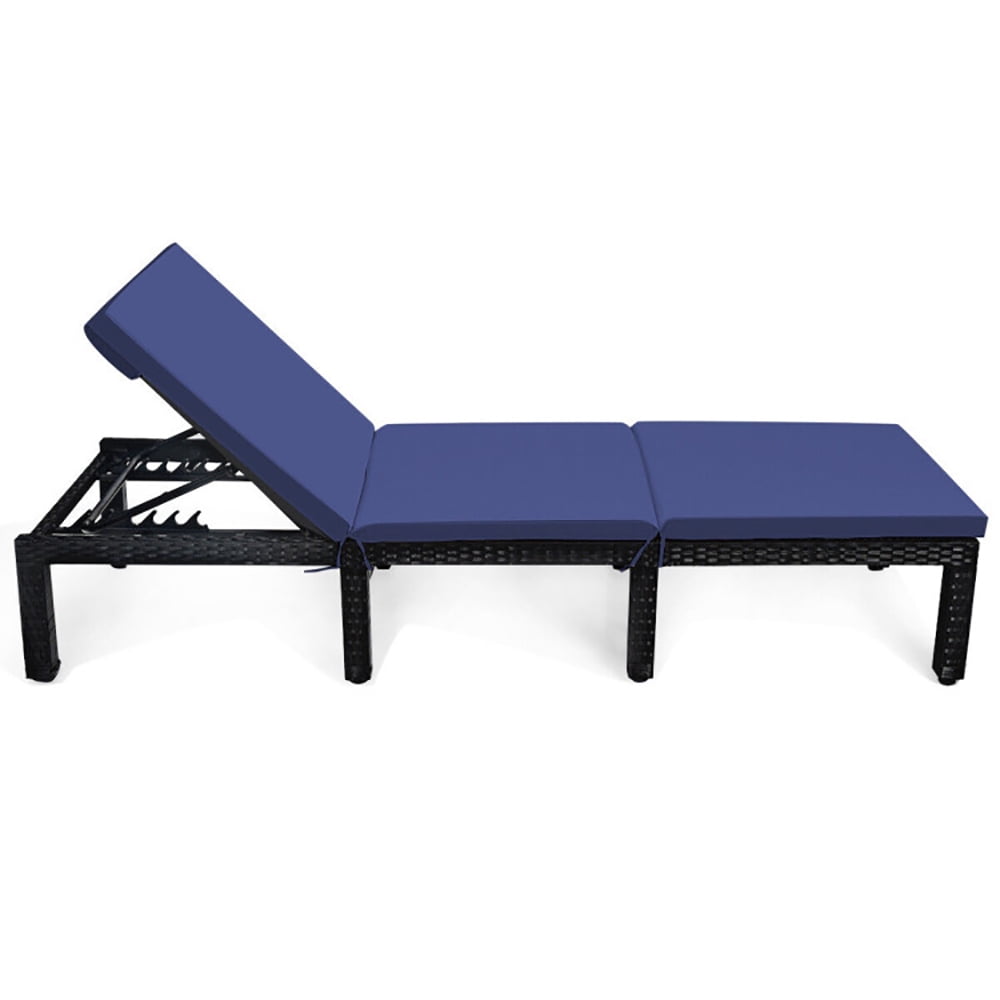 Aimee Lii Patio Rattan Lounge Chair Chaise Couch Cushioned Height Adjustable, Outdoor Chairs, Patio Loungers, Navy & Off White Aimee Lii Patio Rattan Lounge Chair Chaise Couch Cushioned Height Adjustable, Outdoor Chairs, Patio Loungers, Navy & Off White