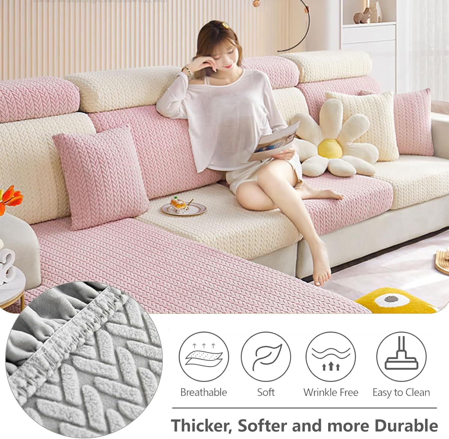 Sofa Covers Sectional Couch Covers:Washable Stretch Sofa Slipcovers,Wear-Resistant Universal Couch Cushion Replacement,3D Jacquard Velvet Magic Sofa Covers (Gray, Large Triple Seat Cover)