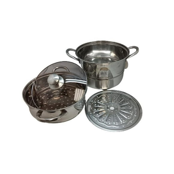 Sunwealth 5.7 quarts induction two-tierstainless steel steamer with glass lid.