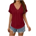 thumbnail image 3 of Mujeres Manga Larga Tops Moda Color Sólido Blusa de Lino con Botones Decorativos Y Rayas Cuello Redondo, Casual 3/4 Manga Tee para la Primavera Trajes Diarios, 3 of 6