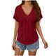 thumbnail image 3 of Mujeres Manga Larga Tops Moda Color Sólido Blusa de Lino con Botones Decorativos Y Rayas Cuello Redondo, Casual 3/4 Manga Tee para la Primavera Trajes Diarios, 3 of 6