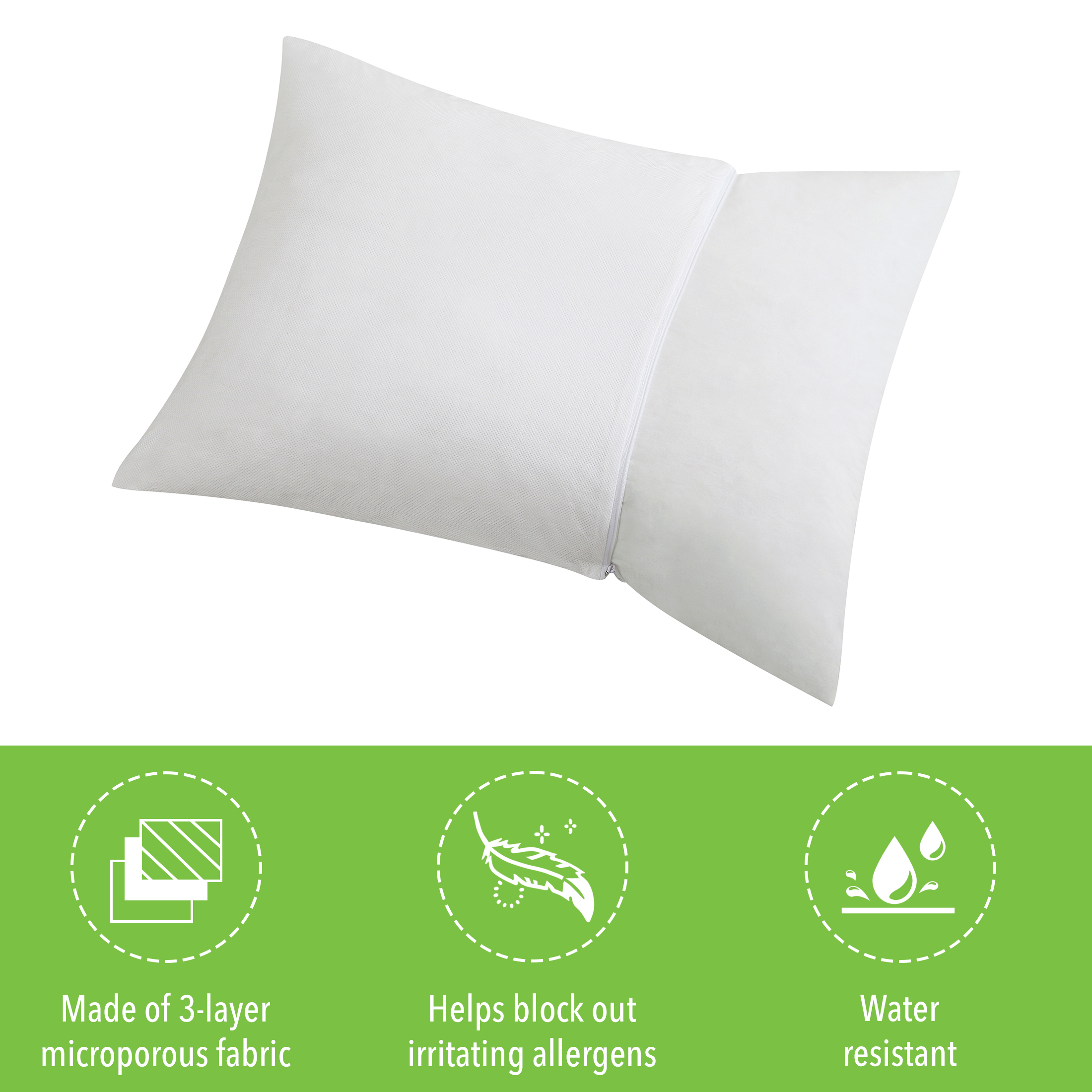 Pillow Guard Allergy Relief Water Resistant Zippered Pillow Protectors, Standard, 2 Pack - image 3 of 7