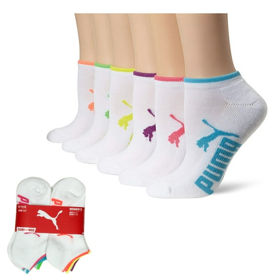 Puma Women's Half Terry Runner Socks 6-Pack, White Bright 9-11