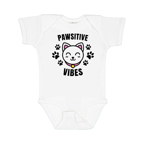 Inktastic Pawsitive Vibes with Pawprints and Cat Face Cat Pun Boys or Girls Baby Bodysuit