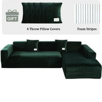 TOPCHANCES L Shape Sofa Covers Stretch 2 Piece Sectional Couch Slipcovers Furniture Protector 3 4 Seater, with 4pcs Pillowcases, Dark Green