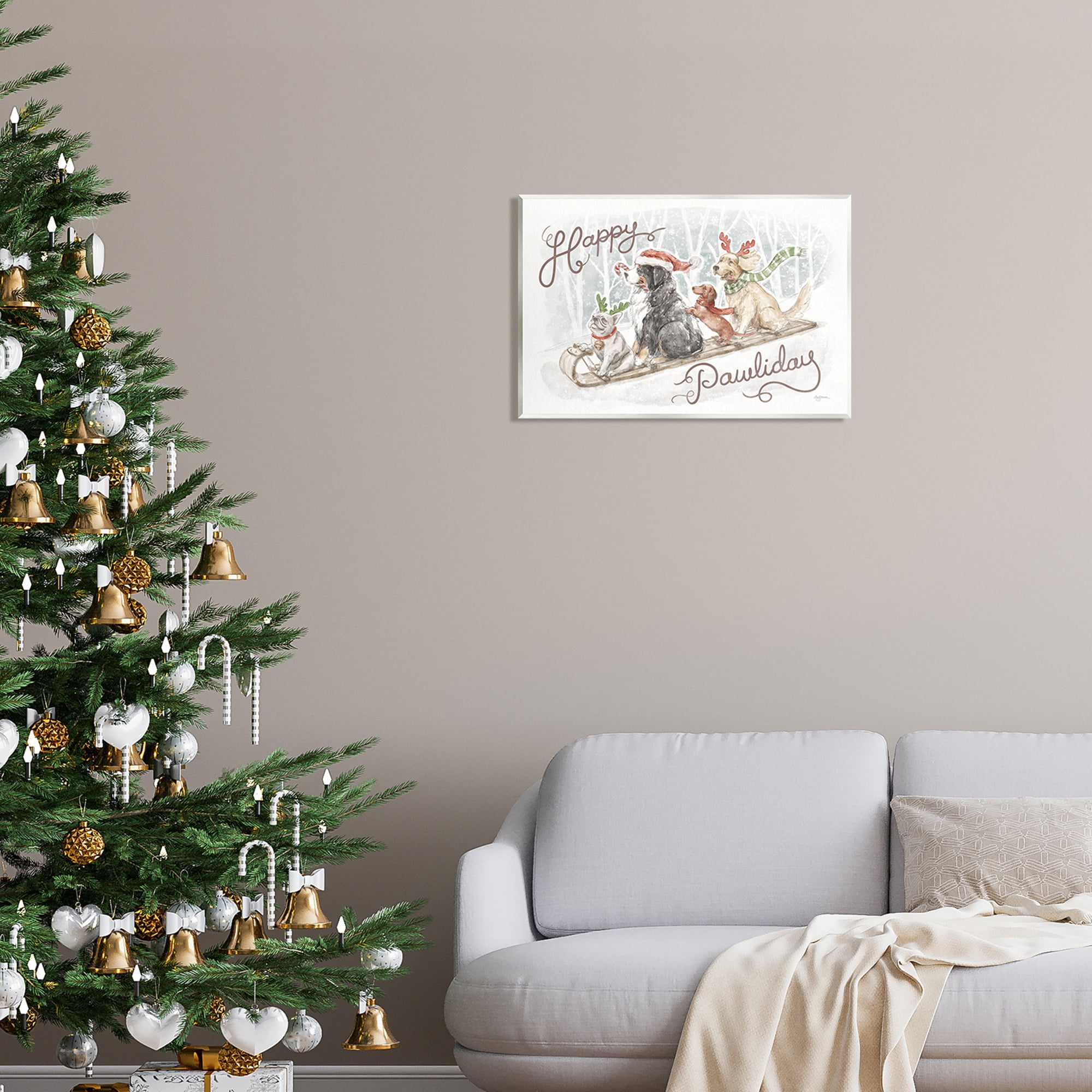 Stupell Industries Happy Pawliday Dogs Holiday Painting Unframed Art Print Wall Art, 19 x 13