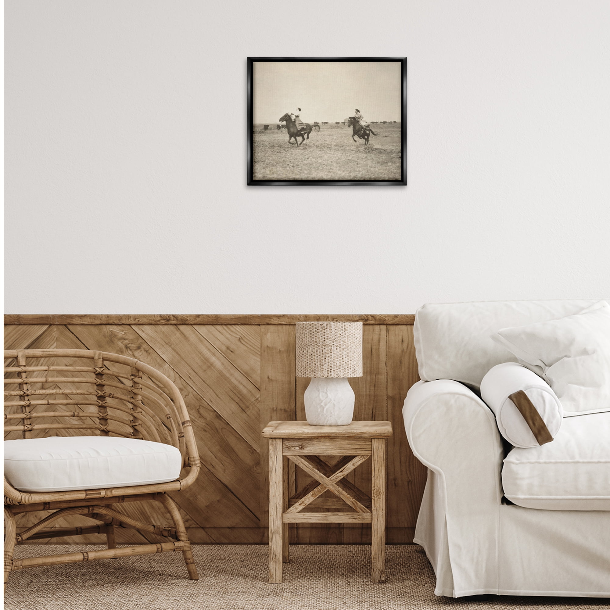 Stupell Industries Galloping Cowgirl Friends Animals Photography Black Floater Framed Canvas Art Print Wall Art, 21 x 17