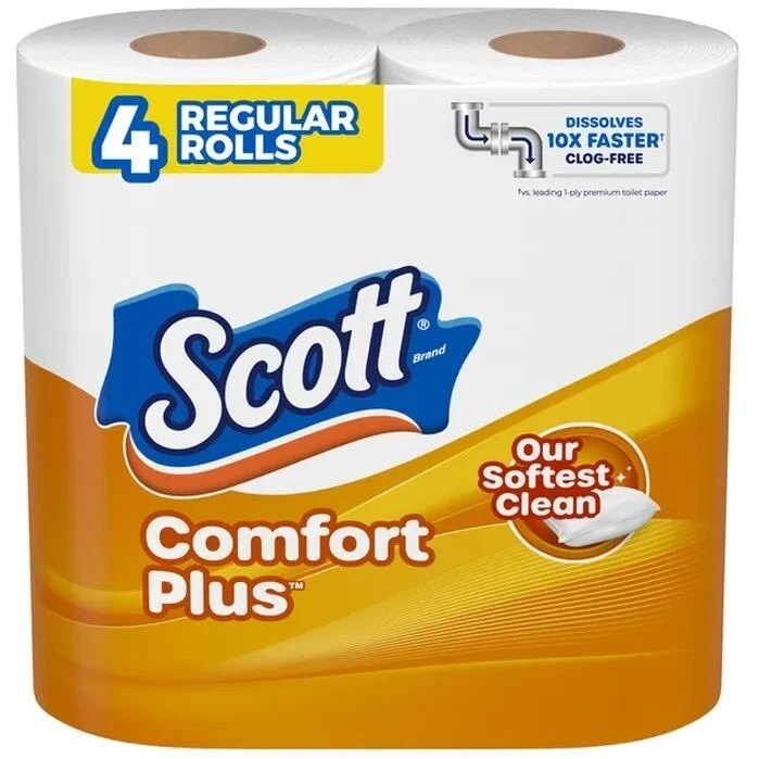 CIRCLE- 4 Pack- ( 4X4) Total 16 Rolls Scott Comfort Plus Toilet Paper Rolls Tissue Paper