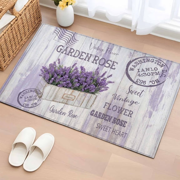 Area Rug Country Vintage Flowerpot and Purple Lavender Rectangle Area Rugs Washable Rug for Living Room Bedroom Dining Room, Farm Wood Board Soft Non-slip Floor Carpet 2x3ft