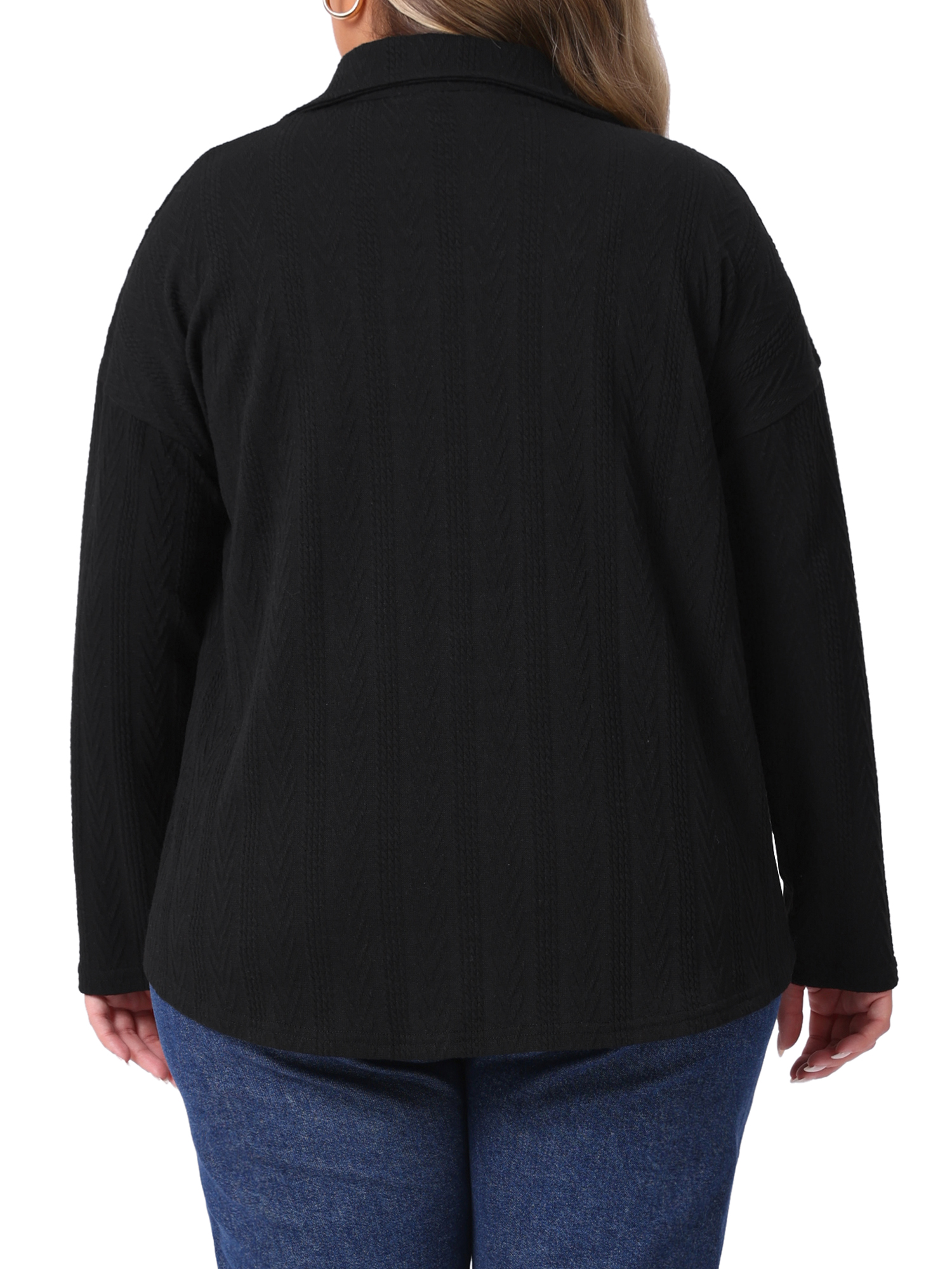 DARING DIVA Women's Plus Size Knit Casual Long Sleeve Button Down Shirts 2X Black