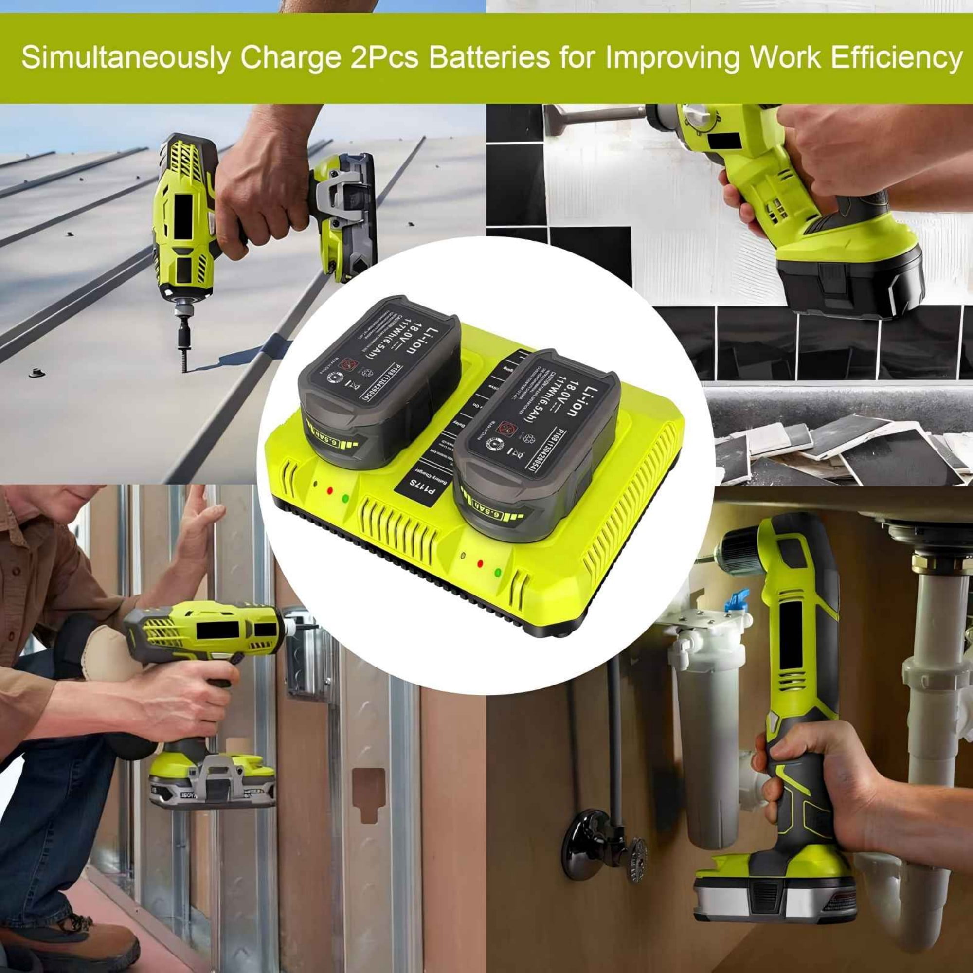 18V Fast Dual Charger for Ryobi 18V ONE+ Lithium Battery P102 P190 P107 P108