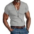 thumbnail image 5 of WTXUE T-Shirts Short Sleeve, V-Neck Shirts for Men Spring Summer Corduroy V-Neck T Shirt T Shirt Solid Casual Tops for Men Grey L, 5 of 8