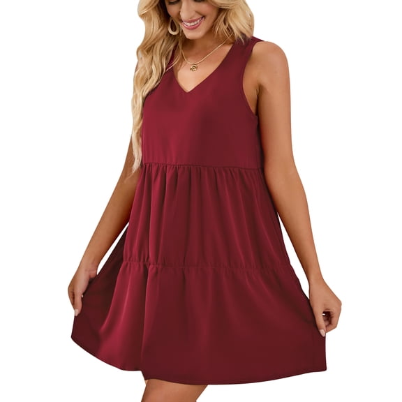 KingShop Women's Summer Tunic Dress Casual Sleeveless V Neck Sleeve Loose Cover Up Plain Tank Dress