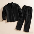 thumbnail image 4 of Migroa Mens 2 Pieces Cotton Linen Set Long Sleeve Shirts Casual Drawstring Yoga Pants Loose Fit Straight Legs Beach Trousers Summer Beach Wedding Outfits Black L, 4 of 8