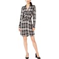 thumbnail image 1 of INC Womens Twist Front Plaid Shirt Dress negro 2 I-N-C Shirt Dress, 1 of 1