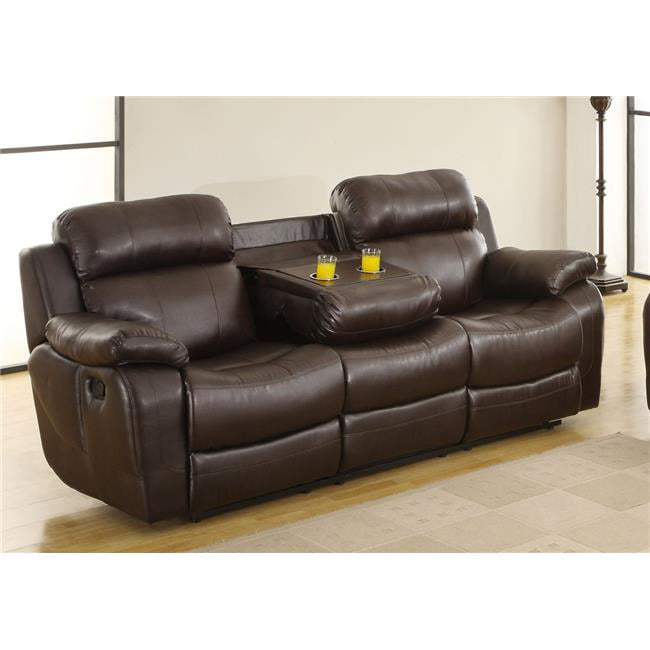 Benzara Bm181799 Leather Reclining, Reclining Sofa With Drink Holder