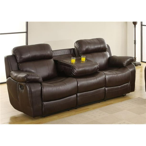 Benzara Bm181799 Leather Reclining, Leather Reclining Loveseat With Cup Holders