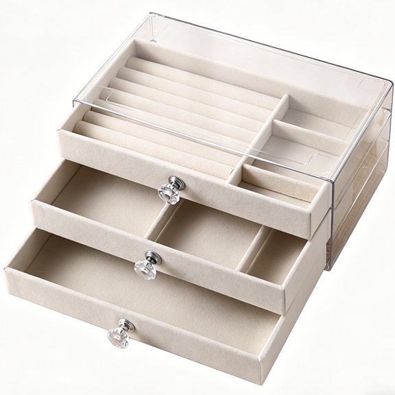 Acrylic Jewelry Box with 3 Drawers, Jewelry Organizer for Women & Girls, Ring Holders