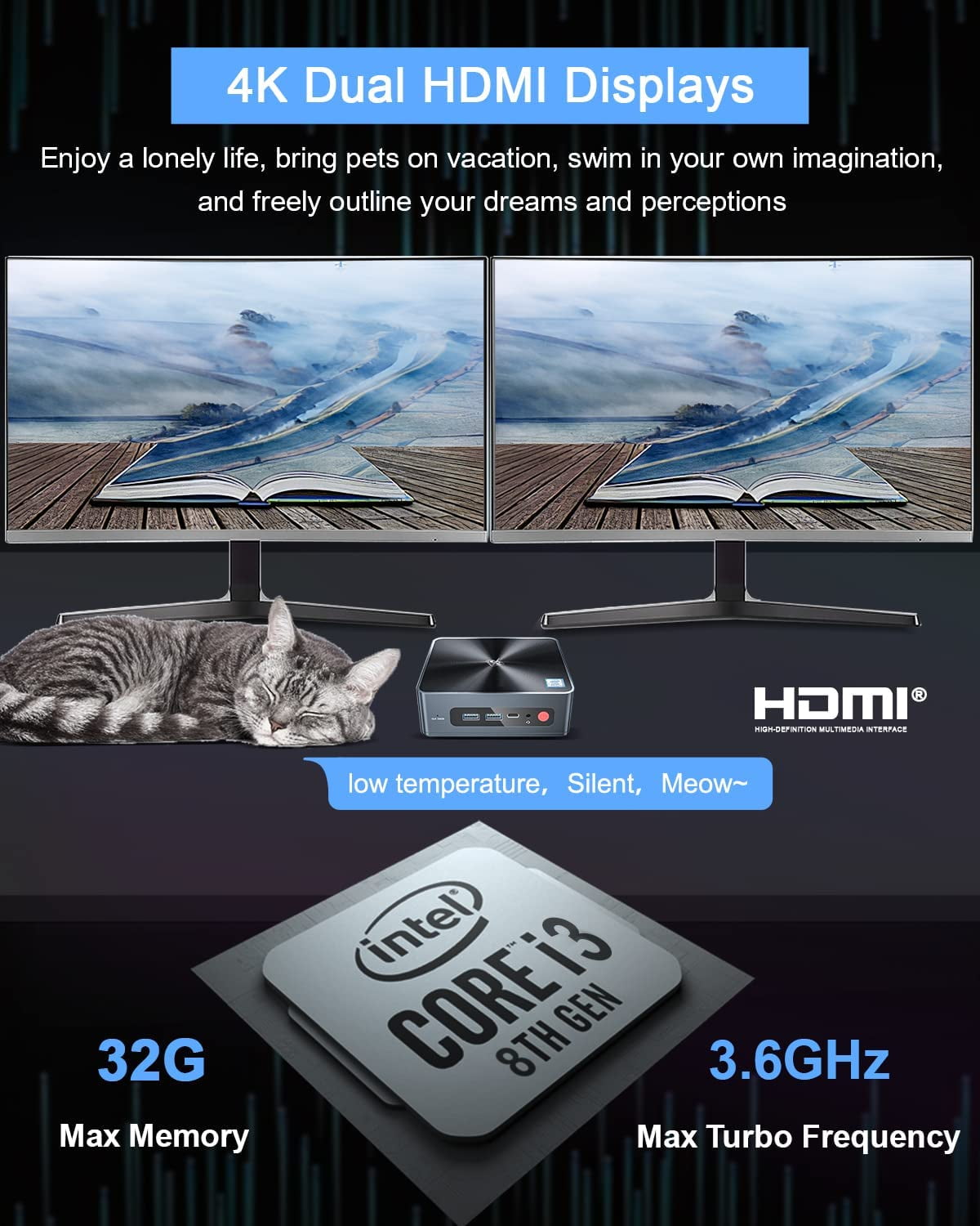 Beelink Mini Desktop Computer, Intel Core i3, 16GB, 500GB HD, 500GB SSD, Black, SEi i3-8109