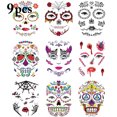 thumbnail image 2 of 9 Sheets Halloween Face Tattoo Fashion Scary Tattoo Sticker Temporary Tattoo, 2 of 10