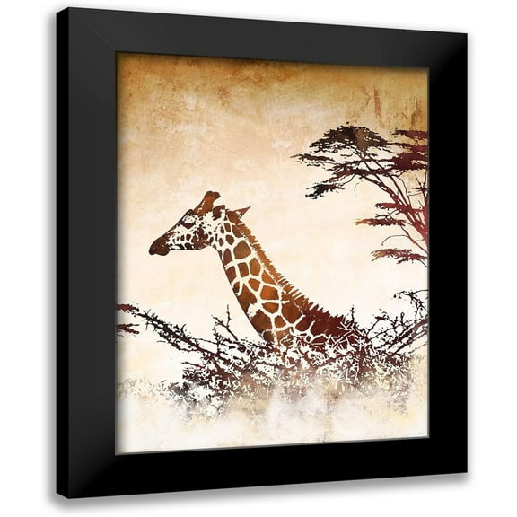 Meneely, Dan 12x14 Black Modern Framed Museum Art Print Titled - Safari Giraffe I