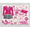 thumbnail image 1 of Girly Decor Tapestry, Fashion Theme in Paris with Outfits Dress Watch Purse Perfume Parisienne Decor, Wall Hanging for Bedroom Living Room Dorm Decor, 80W X 60L Inches, Pink Biege, by Ambesonne, 1 of 2