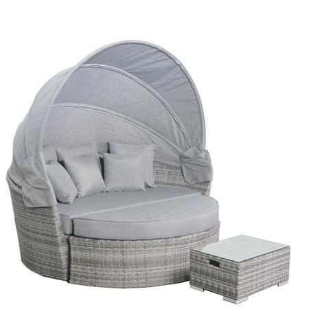 Patio Outdoor Round Retractable Canopy Rattan Sofa Daybed Departments