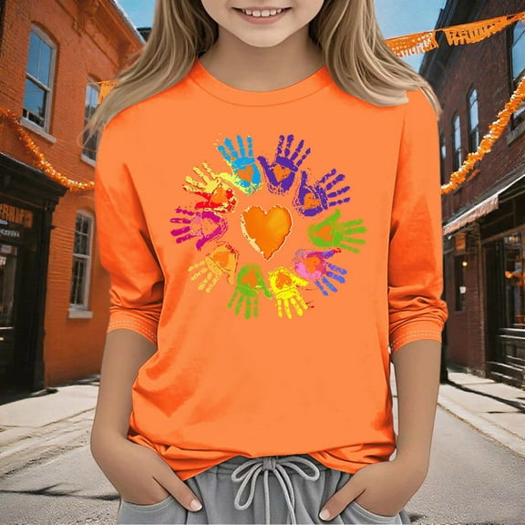 Frwgonr Girls T Shirts Orange Kids Summer Fall Crewneck Loose Casual Tops Tees Size 3T-12