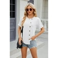 thumbnail image 6 of XCHQRTI Womens Irregular Hem Tshirt Buttons Slit Blouse Solid Color Blouse Short Sleeve Casual Tops, 6 of 9