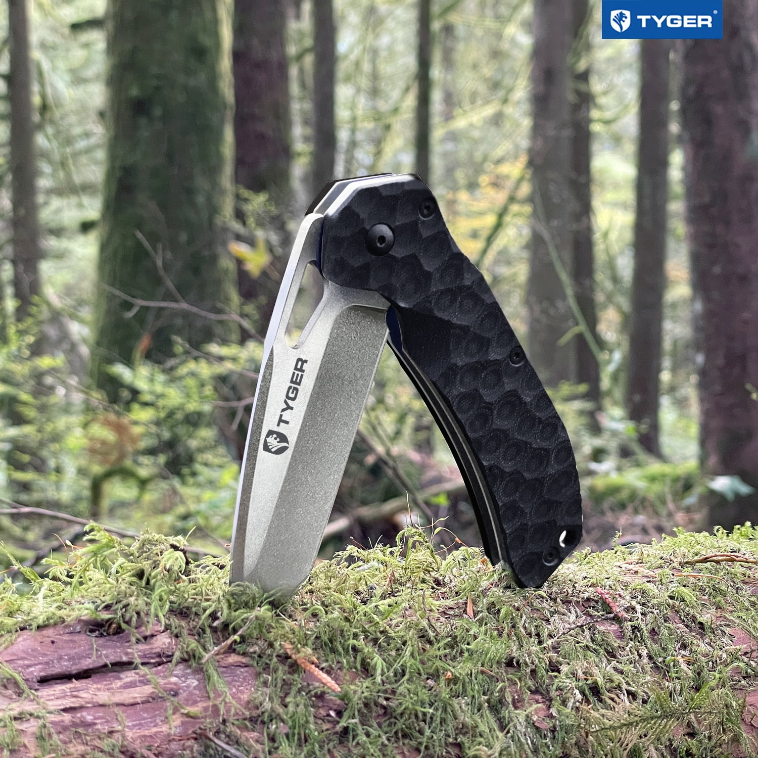 Tyger K4 EDC Folding Pocket Knife | Stone-washed AUS-8 Steel Blade | Black G-10 Handle | TG-KF7A2837