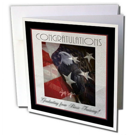 3dRose Basic Training Congratulations, Proud Eagle and Flag - Greeting Card, 6 by 6-inch