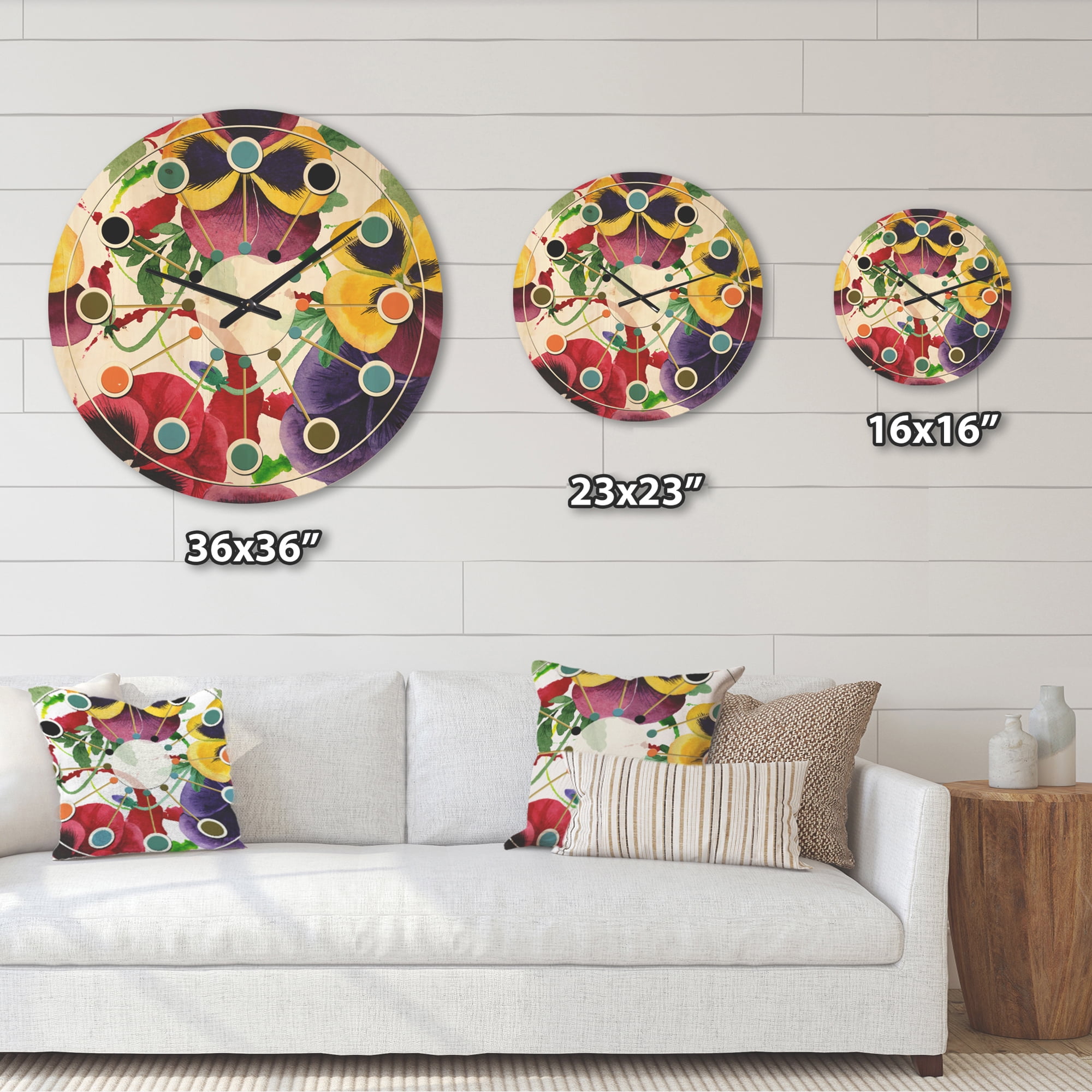 Designart 'Botanical Floral Retro VIII' Mid-Century Modern Wood Wall Clock